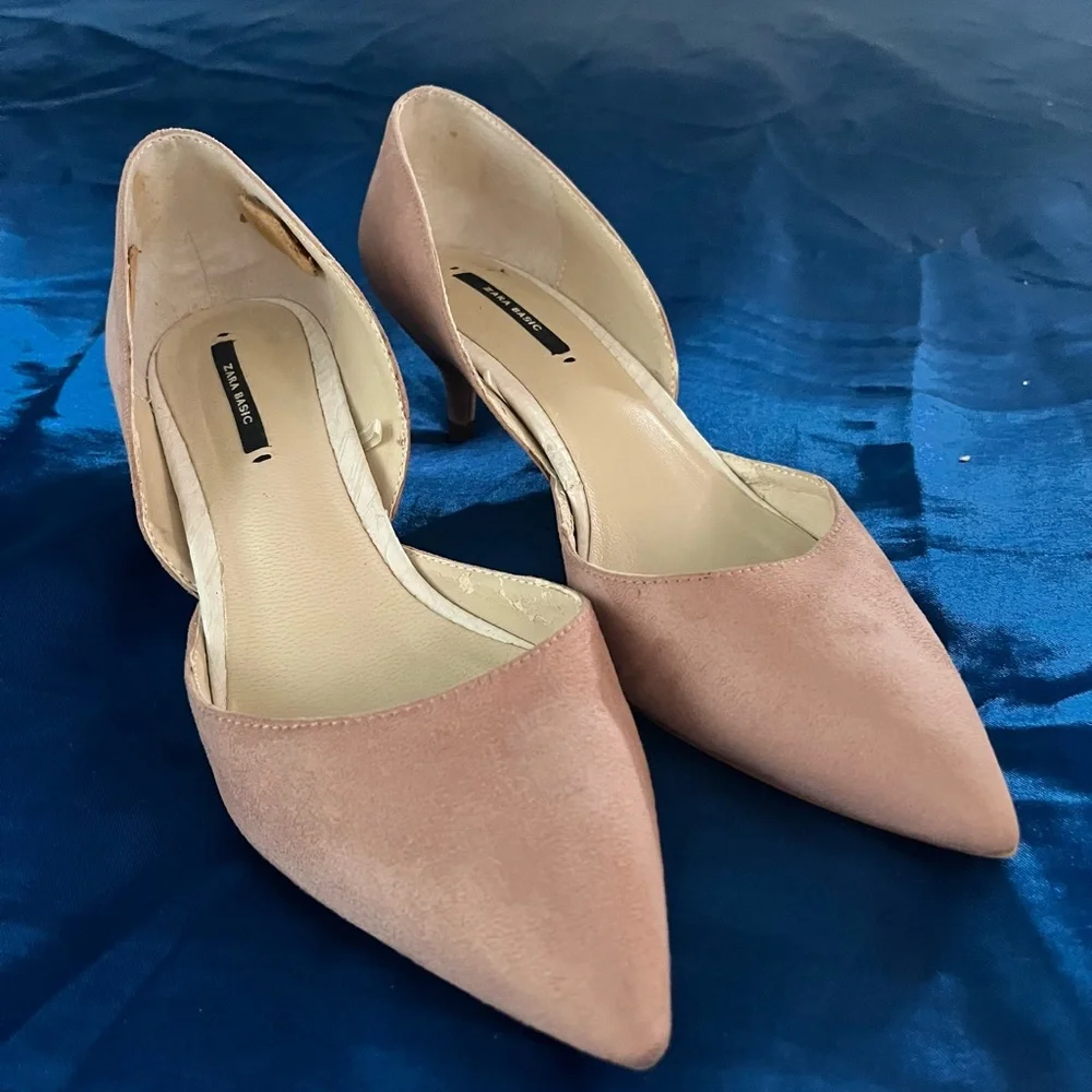 Zara Basic Baby Pink Round Heel Pointed Toe Slingback Women's Shoes Size 37 - Picture 1 of 11